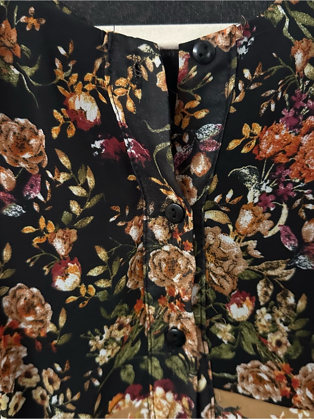 Women's Floral Maxi Dress in Black and Tan - Picture 2 of 5